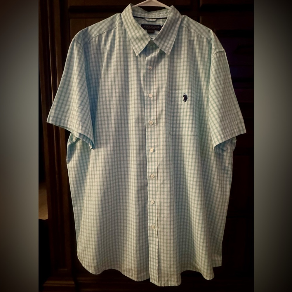 U.S. Polo Assoc Big/Tall Men’s Short Sleeve Button Up- Aqua Pld - EUC - Size XXL